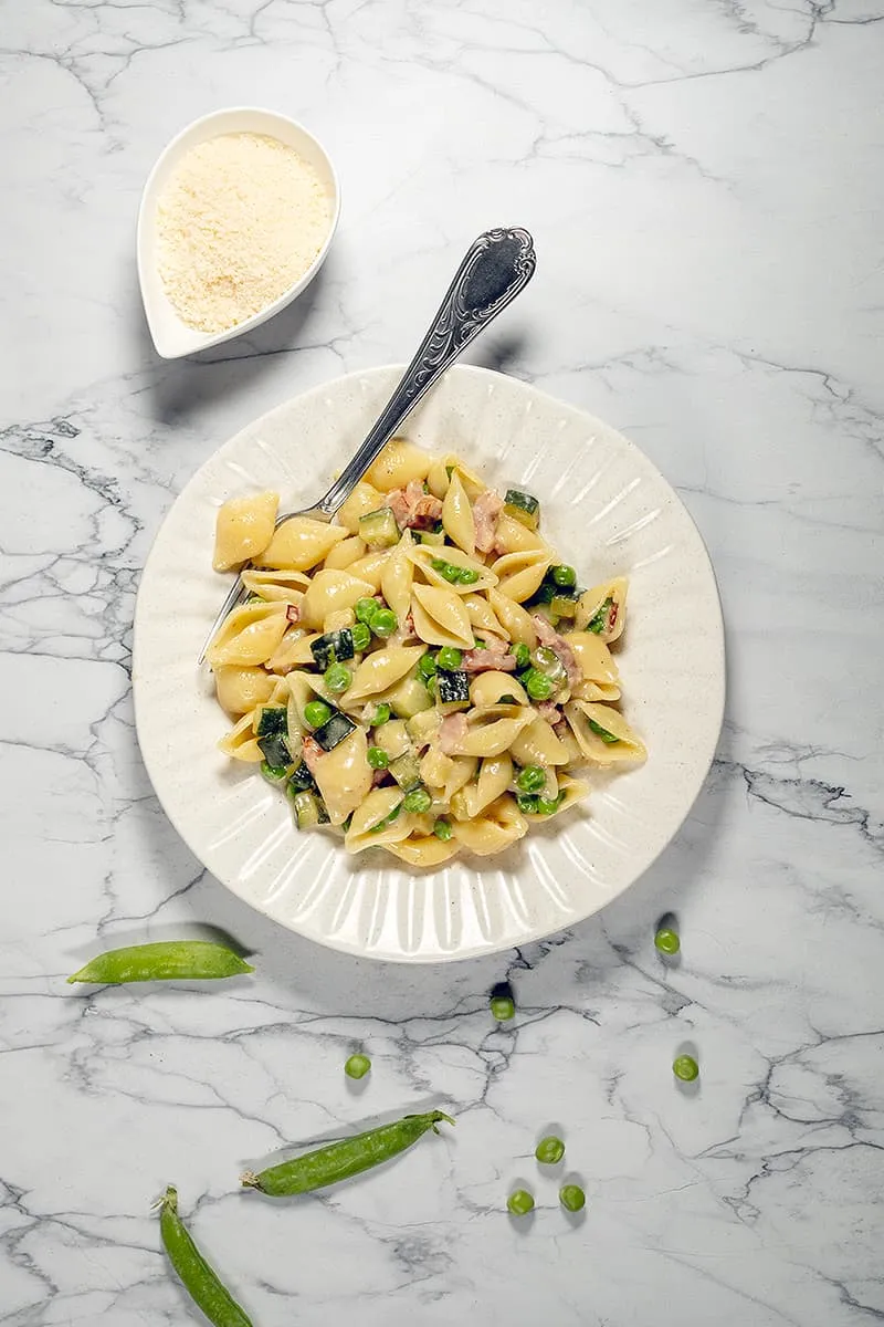 Pâtes crémeuses aux pois