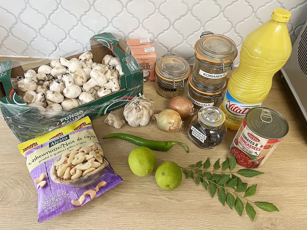 Curry aux champignons ingrédients