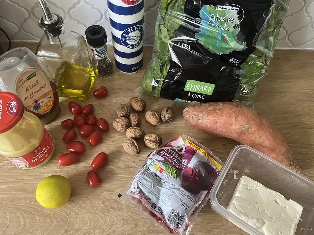 Salade d’épinards et patate douce ingrédients